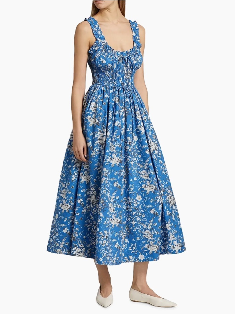 NWT Doen Emmaretta Cotton Poplin Smocked Midi Maxi Dress Jardins De La Fontaine - Picture 2 of 13